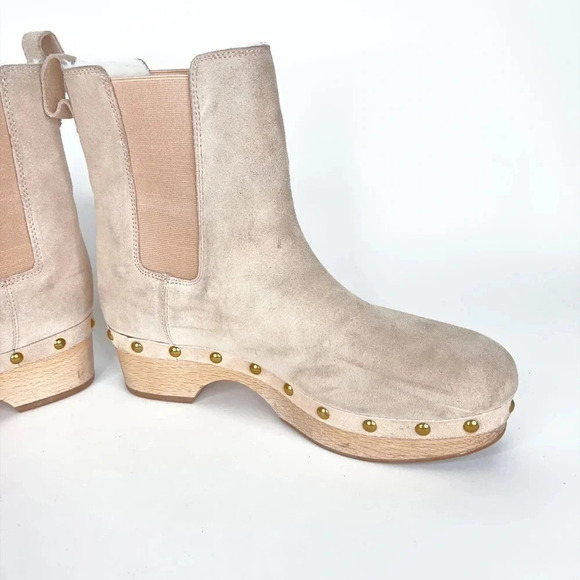 J Crew Clog Boots Leather Suede Faux Fur Lined Bronzed Clay Beige Size 8.5 - Picture 9 of 11